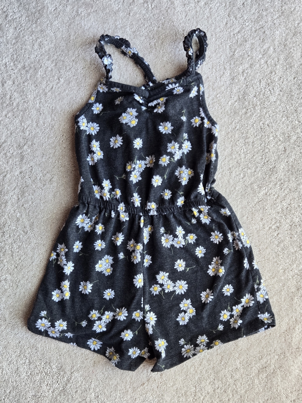 SO Black Daisy Print Girls Romper - Floral Strappy One-Piece